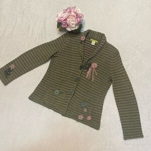 SIGRID OLSEN Size M Embellished Lambs Wool Blend Size M Button Front Sweater